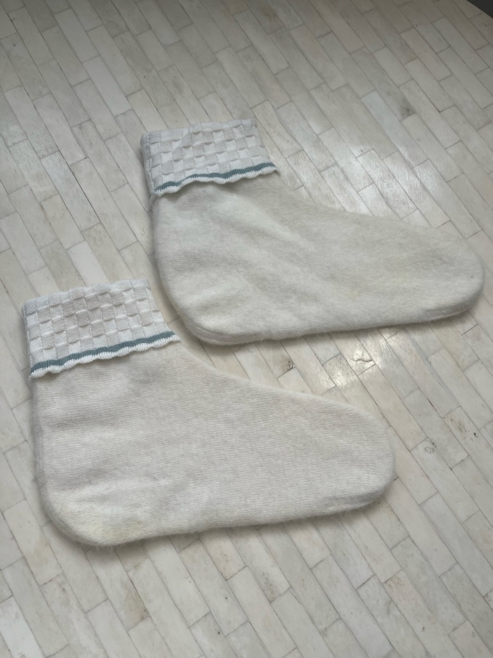 Angora Wool Blend House or Boot Socks with Blue Trim size Large